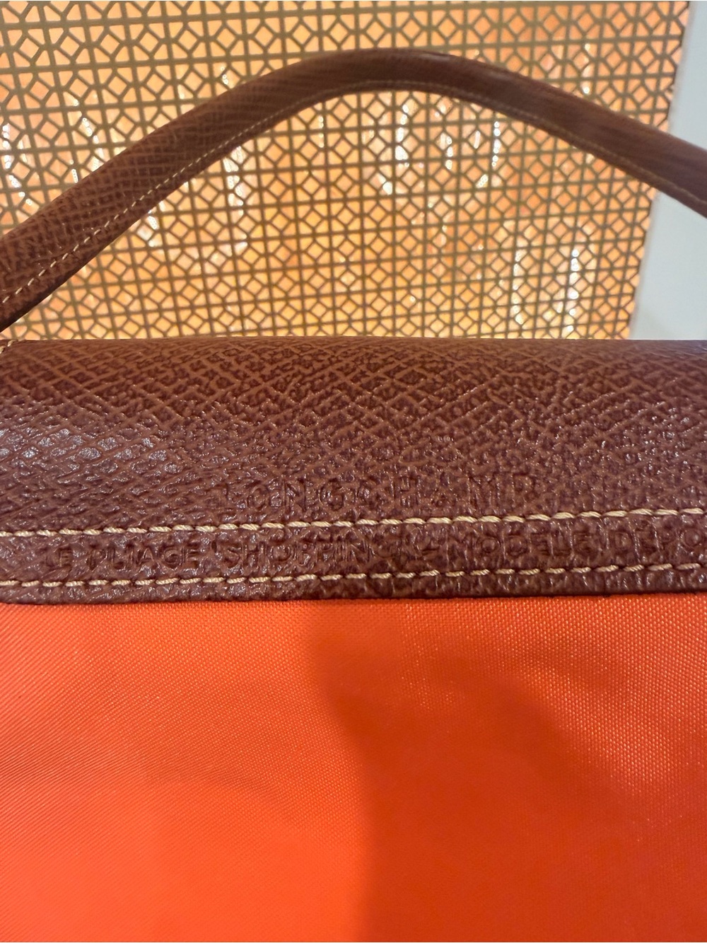 Longchamp Orange Tote Bag with Brown Trim - Classic Women's Shoulder Bag - Picture 10 of 13